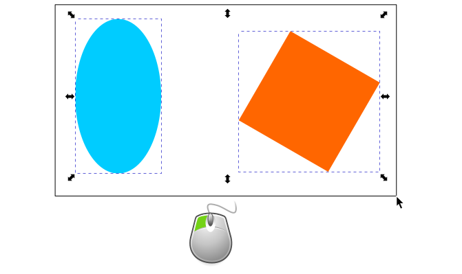 A box around an ellipse and a square