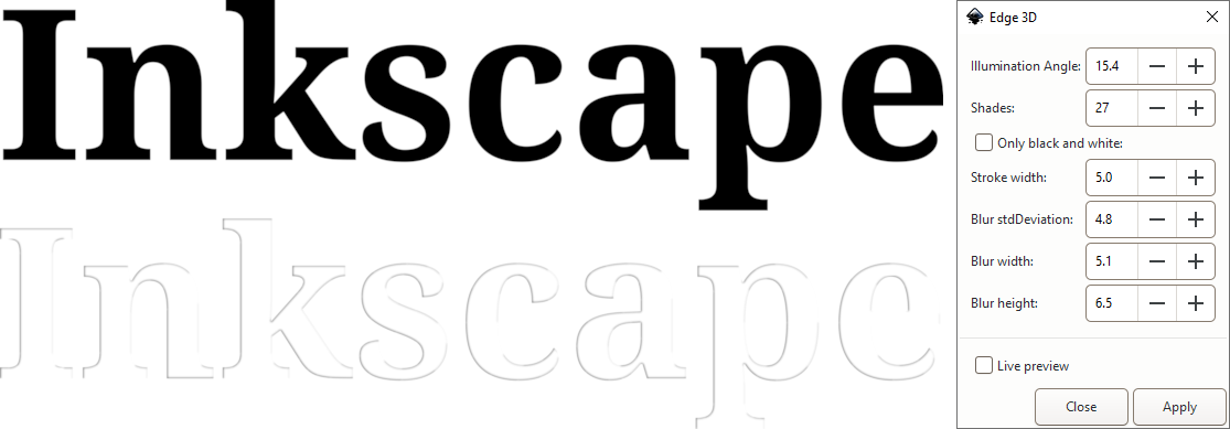 An edge effect applied to the word 'Inkscape'