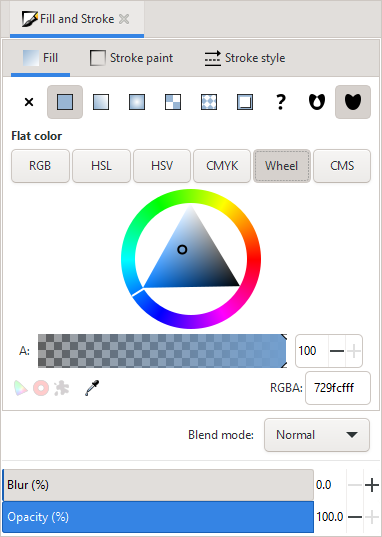 A color wheel showing a light blue color in HSV color space