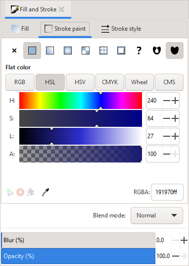 The Stroke paint tab of the Fill and Stroke dialog