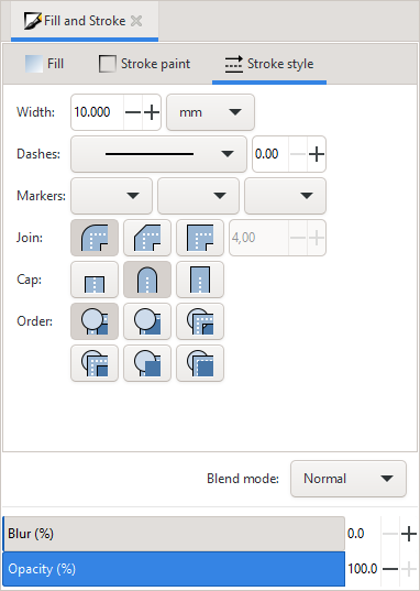The Stroke style tab of the Fill and Stroke dialog