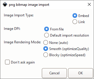 Bitmap Image Import Dialog featuring the import options