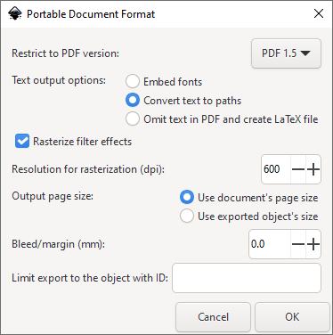 PDF export options