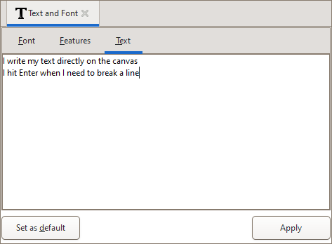 Text tab of the Text and Font dialog